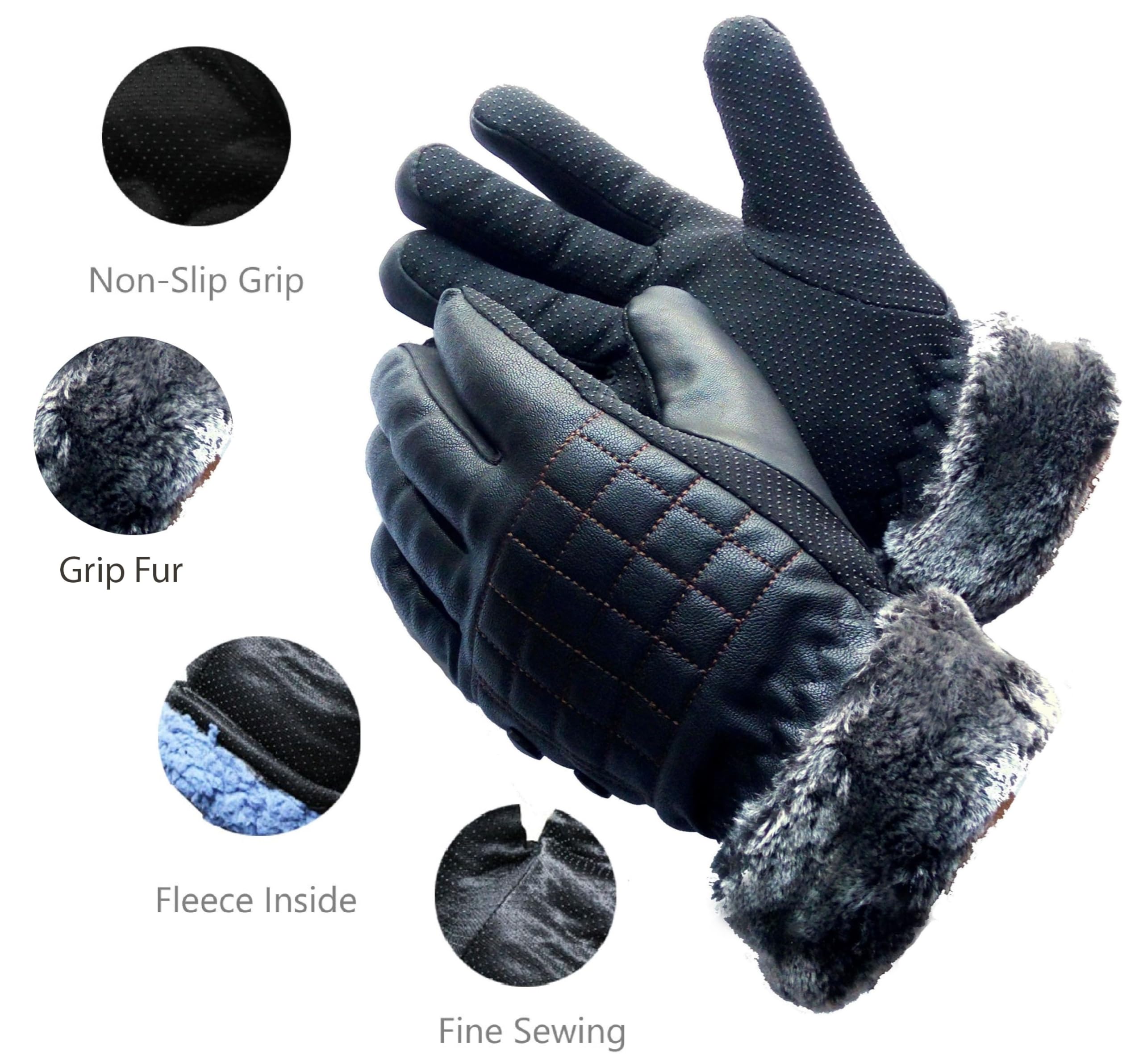 Alexvyan 1 Pair Black -20℉ Snow and Windproof Thermal Soft Leather